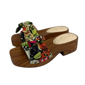 Jessica Simpson 7M Resima Wood Tropical Multi Clog Platform Sandal Slides NEW - Picture 1 of 9