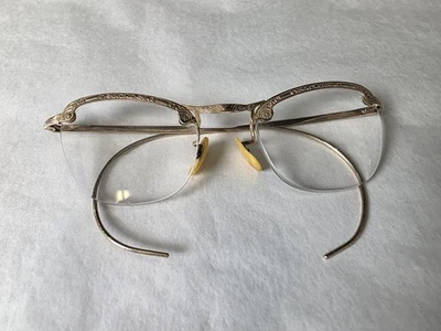  ÓCULOS VINTAGE/ANTIGO FOLHEADO A OURO AMARELO 1/10 12K OLHO DE GATO CHIFRE ARO - Imagem 1 de 4