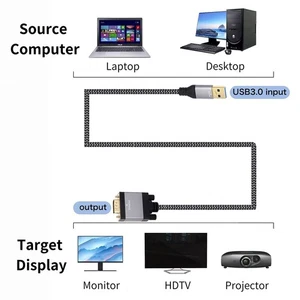 USB 3 0 to VGA Male Cable 2m for Connecting Laptops to Various Displays - Afbeelding 1 van 8