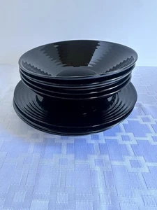 Luminarc France Schwarz Onyx Gerippt 4 Salatteller & 4 Suppenschüsseln Set - Bild 1 von 11