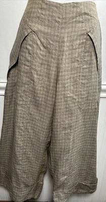 LILITH 100% Linen Brown/Grey Plaid Wide Leg Dress Pants L Crop Cuff FRANCE 32x24 - Image 1 of 4