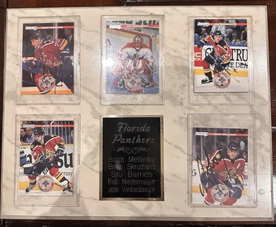 Placa autografiada de 5 tarjetas de los Florida Panthers - Skrudland, Vanbiesbrouck, Mellanby Foto 1 de 4
