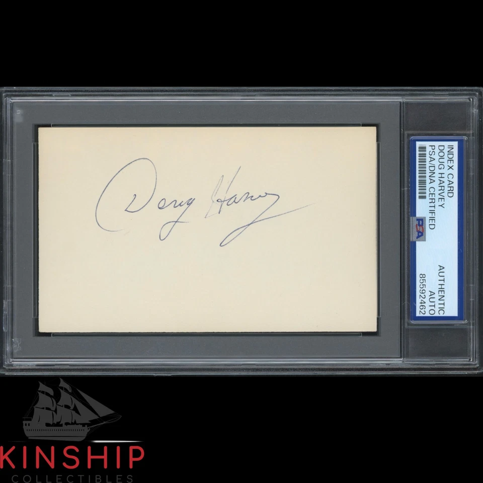 Doug Harvey signed 3x5 Index Card PSA DNA Slab Hockey HOF Auto C5160 - Image 1 of 1