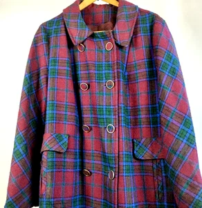 Vintage 50s 60s Women's Plaid Wool Coat Size XL - Picture 1 of 6