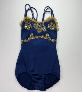 Vintage Hand Perlen Pailletten blau & gold Majorette Tanz Kostüm One Size/Small - Bild 1 von 13