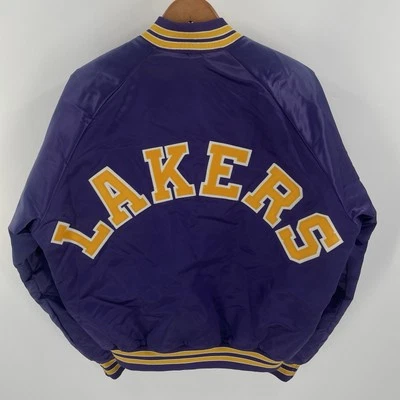 Vintage 80s NBA Los Angeles Lakers Chalk Line Satin Jacket Size Large -USA Made- - Image 1 of 4
