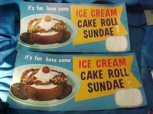 2 unbenutzte 50er Jahre EISTORTENROLLE EISBECHER Papier SUPERMARKT SCHILDER - Bild 1 von 2