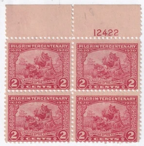 MATT'S STAMPS SCOTT US #549 PILGRIM TERCENTENARY ISSUE OF 1920, MNH/MH PB OF 4 - Picture 1 of 3