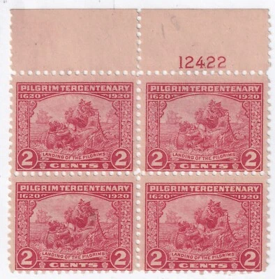 MATT'S STAMPS SCOTT US #549 PILGRIM TERCENTENARY ISSUE OF 1920, MNH/MH PB OF 4 - Image 1 of 3
