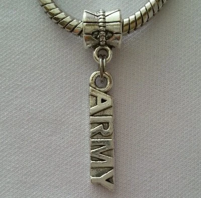 Army Military Dangle Bead Silver for European Style Charm Bracelet - Image 1 of 3
