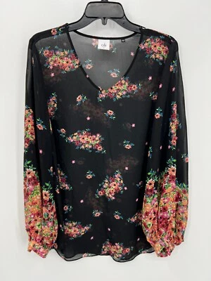 Blusa Cabi Top Mujer Mediana Negra Floral Transparente Boho Cachimo Hada Fairycore Foto 1 de 4