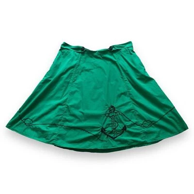 Falda Midi Eshakti Verde Ancla Náutica Bordada Línea A Talla 4X Foto 1 de 4