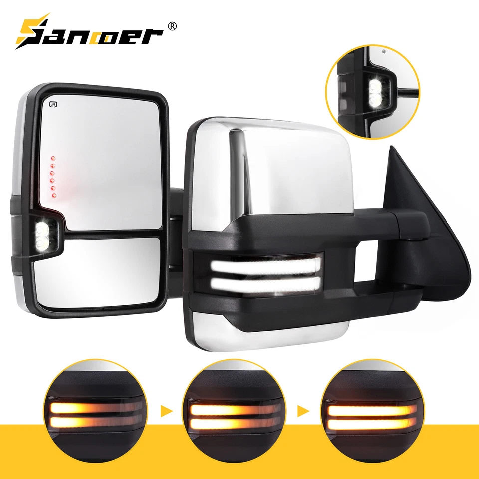Towing Mirrors for 03-06 Chevy Silverado Power Heated LED Turn Signals Backup