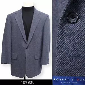 ROBERT STOCK mens blue HERRINGBONE TWEED WOOL sport coat suit jacket blazer 44 L - Picture 1 of 14