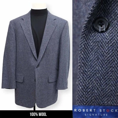 ROBERT запаса мужской синий HERRINGBONE твидовая шерсть спортивное пальто костюм куртка blazer 44 L - Изображение 1 из 4