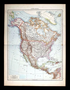 1881 Andrees Map North America United States Canada Mexico West Indies Alaska  - Picture 1 of 5
