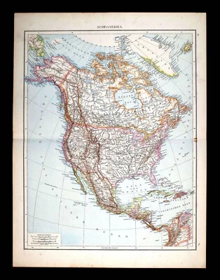 Mapa Andrees 1881 América del Norte Estados Unidos Canadá México Indias Occidentales Alaska  Foto 1 de 4