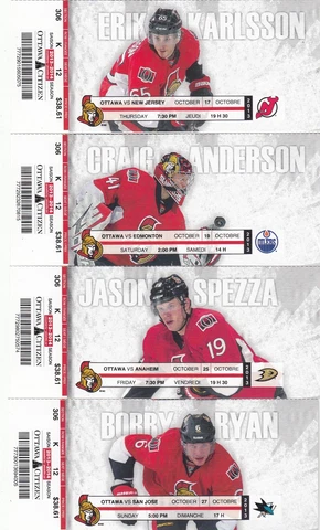 2013-14 OTTAWA SENATORS SEASON TICKET STUB PICK YOUR GAME ERIK KARLSSON HOCKEY Cover