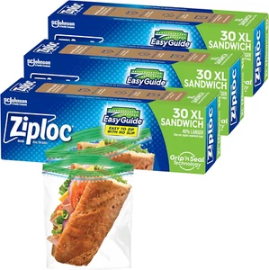 Ziploc XL Sandwich and Snack Bags with Easyguide Texture, Plastic Storage Bags w - Picture 1 of 12
