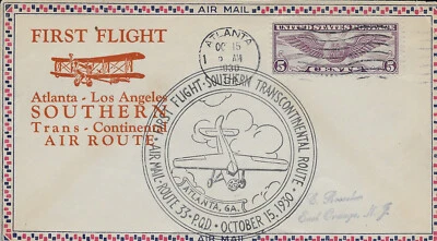 FFC Atlanta, Ga-Los Angeles, CA Southern Route, October 15, 1930 - Image 1 of 2