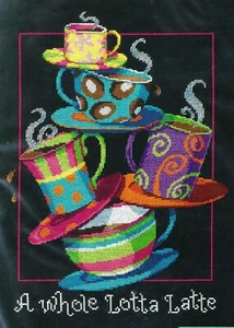 DIMENSIONS A WHOLE LOTTA LATTE Counted Cross Stitch Kit   Coffee and Cups - Bild 1 von 3