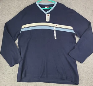 Tommy Hilfiger Sweater Mens Size XXL Blue Knit Striped V NECK NWT - Picture 1 of 13