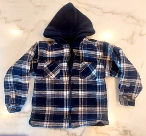 Faded Glory Blue Plaid Thick Flannel Jacket Hooded Fleece Lined Boys Size 7 - Picture 1 of 10
