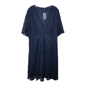 Pinup abito moda taglie forti 20W nero finto pizzo avvolgente NUOVO - Foto 1 di 22
