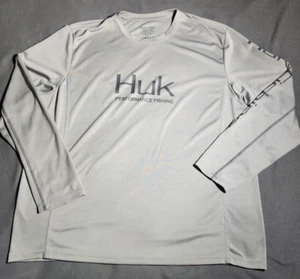Huk Fishing Shirt Men XXL Gray Performance Long Sleeve Crew Neck Boating Hunting - Picture 1 of 17