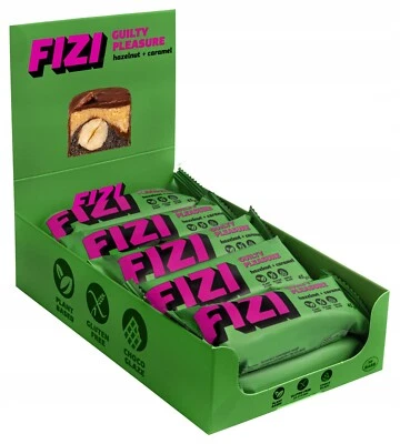 10x Fizi Barra de bocadillos de proteína vegana sin gluten sabor avellana y caramelo 40 g Foto 1 de 4