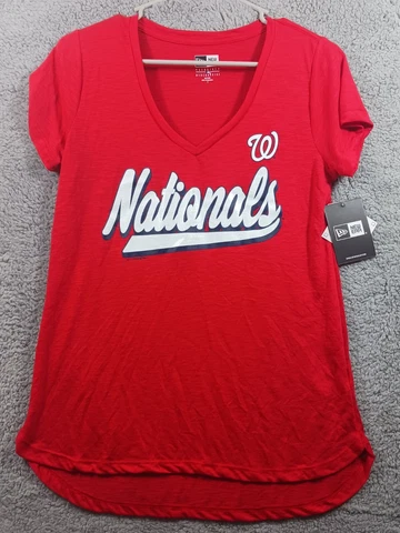 New Era Women's Washington Nationals Glitter Logo Red V-Neck T-shirt Size Large Cover