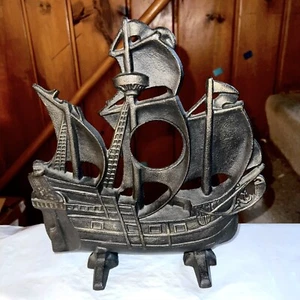 Vintage Cast Iron Nautical Galleon Sailing Pirate Boat Ship Door Stop 11.5"H  - Picture 1 of 4