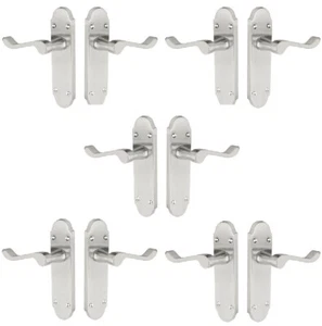 Pack de 5 manijas de puerta cromadas satinadas (pares) 168 mm x 42 mm con forma de desplazamiento - Imagen 1 de 2