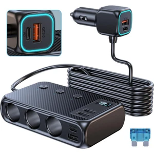 3 Way Car Cigarette Lighter Socket Splitter USB C Fast Charger Power Adapter QC - Picture 1 of 10