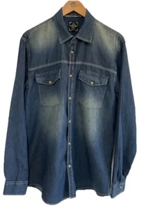Point Zero Black Label Gold Mens Snap Button Up Fade Effect Denim Shirt Size L - Picture 1 of 24