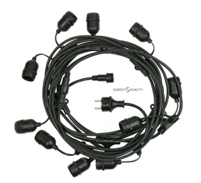 D-S verlängerbar Lichterkette 15x E27 15m Garten Biergarten Party Innen Außen  - Bild 1 von 3