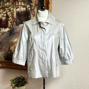Chico's Cute Silver Shimmer Linen Button-down Jacket/ Wind Breaker - Picture 1 of 9