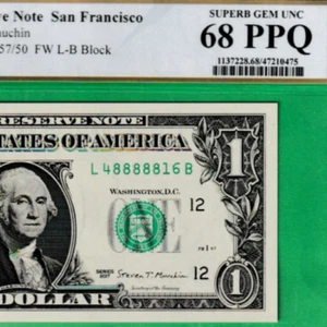 FANCY Serial # 48888816 $1 2017 Federal Reserve Note SUPERB GEM PCGS 68 PPQ - Picture 1 of 3