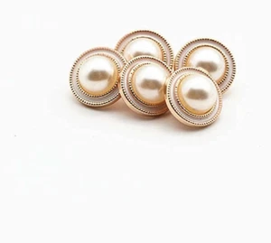 5 PCS Gold Pearl Buttons Plastic Shank for Garment Clothing Accessories Fit Sewi - Picture 1 of 7