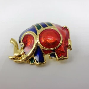 Gold Tone Elephant Pin Brooch Enamel Rhinestone Eye Republican Blue Red Green - Picture 1 of 4