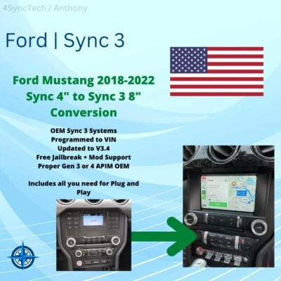 Ford Mustang SYNC 2018-2022 4" a 3 8" Apple CarPlay actualización automática VIN OEM Foto 1 de 4