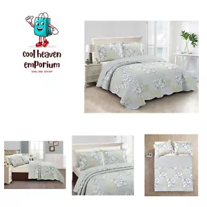 Multi Blue and Beige Floral Patchwork, 3-Piece Quilt Set with 2 Shams, Revers... - Picture 1 of 8