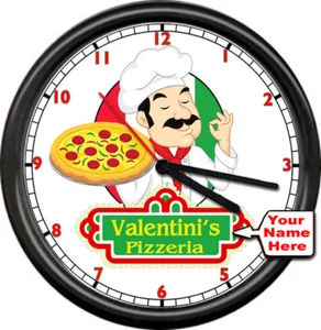 Personalisiert Ihr Name Küche Pizza Kuchen Pizzeria italienischer Koch Schild Wanduhr - Bild 1 von 1