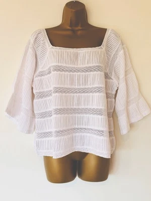 Ladies Brora White Blouse Sz 16 Excellent! Pintuck Crochet  - Image 1 of 4