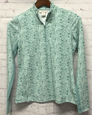 Tommy Bahama Small Women Quarter Zip Everyday Active Top Green Mesh Sleeve NEW - Image 1 of 4