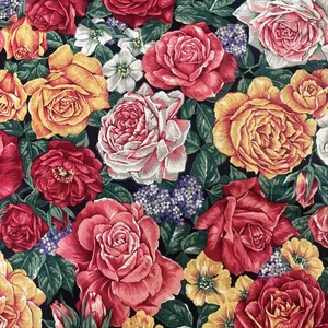 1/2 ++ Meter Schnitt Stoff Cranston Druck funktioniert Vintage Baumwolle rosa gelb weiß Rosen - Bild 1 von 7