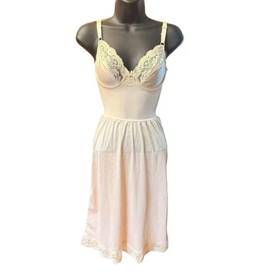 VASSARETTE Underneath It All Full Bra Slip 32C Underwire Shiny Satin Lace Nylon - Image 1 of 4