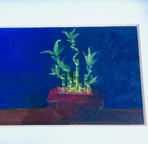 Apfelweinmaler Amerikas Ölgemälde Lucky Bamboo 8” x 6” mattiert gerahmt - Bild 1 von 11