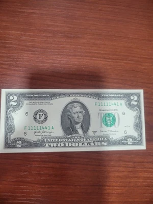 2017A - $2 Two Dollar Bill - F11111441A FANCY NOTE - Image 1 of 4