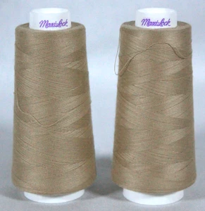 2 MAXI-LOCK ALL-PURPOSE 100% POLYESTER SERGER THREAD~3000 YD CONE KHAKI NEW - Picture 1 of 4